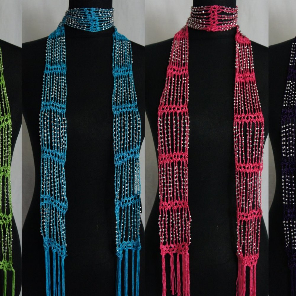 NWT SET OF 4 BUNDLE Beaded Gem Scarf Necklace Belt
